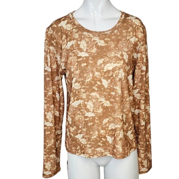 Aritzia Wilfred Hour Long Sleeve Shirt  Size XL Crew Neck Stretch Jersey Floral - Picture 1 of 7